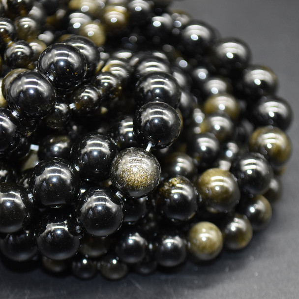 Natural Golden Sheen Black Obsidian Gemstone Round Beads 4mm, 6mm, 8mm, 10mm, 12mm sizes