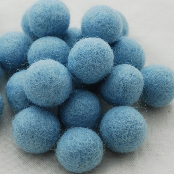 100% Wool Felt Balls - 2.5cm - Light Blue - 20 Count / 100 Count