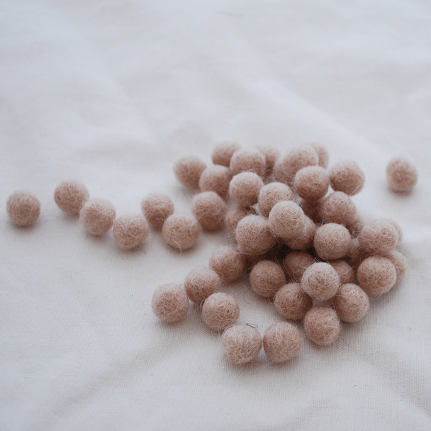 100% Wool Felt Balls - 1cm - Light Latte Brown - 50 Count / 100 Count
