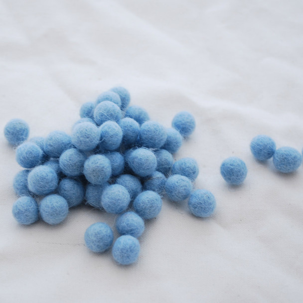 100% Wool Felt Balls - 1cm - Light Blue - 50 Count / 100 Count