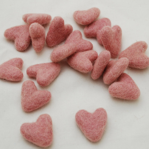 100% Wool Felt Hearts - 10 Count - approx 3cm - Pastel Pink