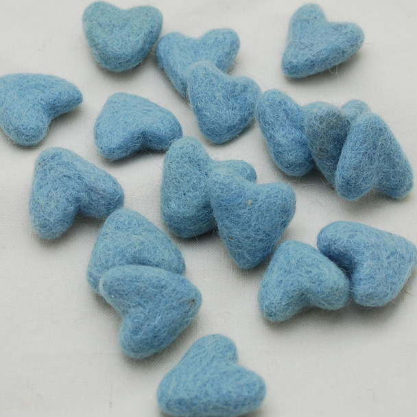 100% Wool Felt Hearts - 10 Count - approx 3cm - Light Blue