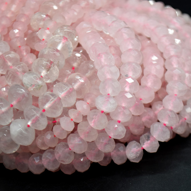 High Quality Grade A Natural Rose Quartz Semi-Precious Gemstone Faceted Rondelle / Spacer Beads - 3mm, 4mm, 6mm, 8mm, 10mm sizes