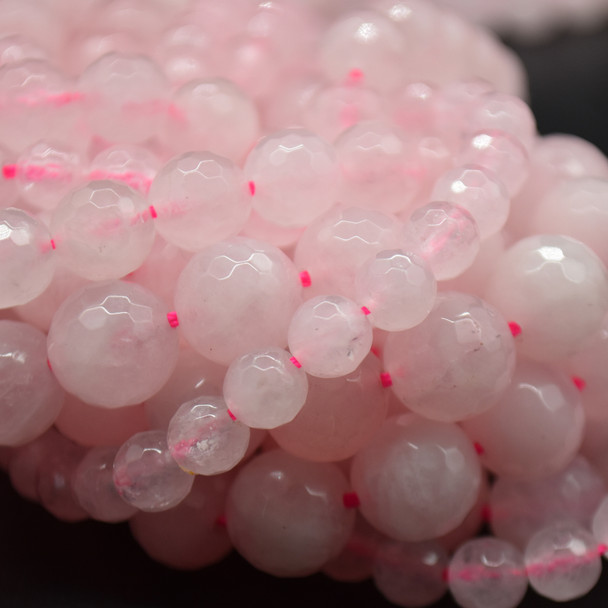 High Quality Grade A Natural Rose Quartz Faceted Semi-Precious Gemstone Round Beads 6mm, 8mm, 10mm sizes - 15" long