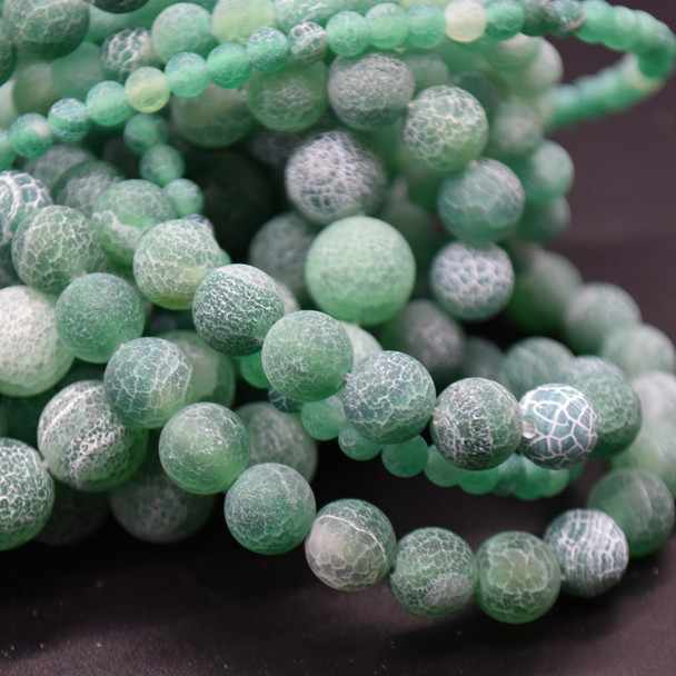 High Quality Crackle Green Agate Frosted / Matte Semi-precious Gemstone Round Beads 4mm, 6mm, 8mm, 10mm sizes