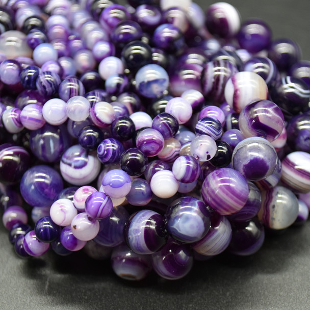 High Quality Grade A Purple Banded Agate Semi-precious Gemstone Round Beads 4mm, 6mm, 8mm, 10mm
