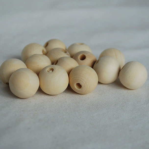 25 Natural Plain Wood Round Beads - Untreated & Unfinished - 25mm