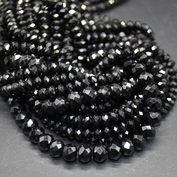 High Quality Grade A Natural Black Spinel Semi-Precious Gemstone Faceted Rondelle / Spacer Beads - 2mm, 2.5mm, 4mm, 6mm, 8mm sizes
