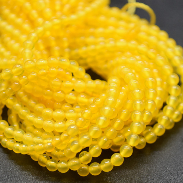 High Quality Grade A Yellow Agate Semi-Precious Gemstone Round Beads - 2mm - 15" long