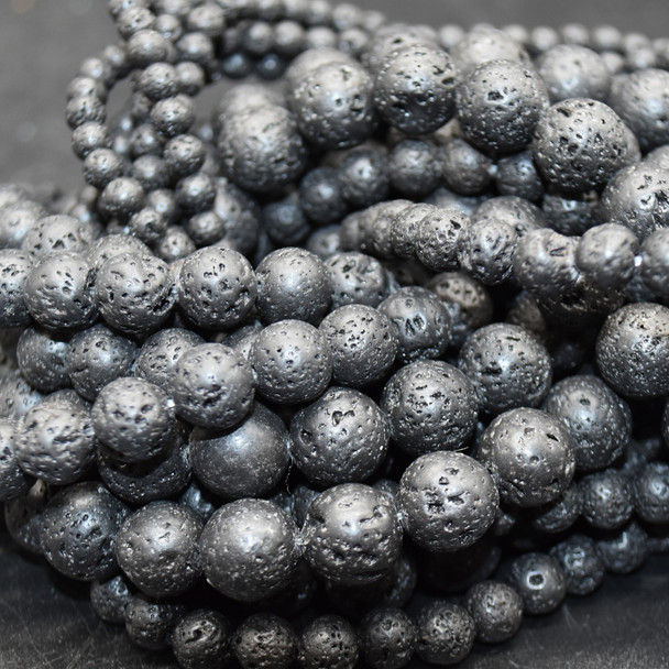 High Quality Natural Black Lava Stone Round Beads - 4mm, 6mm, 8mm, 10mm, 12mm sizes