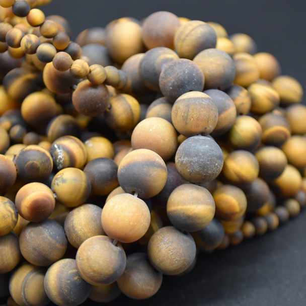 High Quality Grade A Natural Tiger's Tiger Eye Semi-precious Gemstone Frosted / Matte Round Beads - 4mm, 6mm, 8mm, 10mm