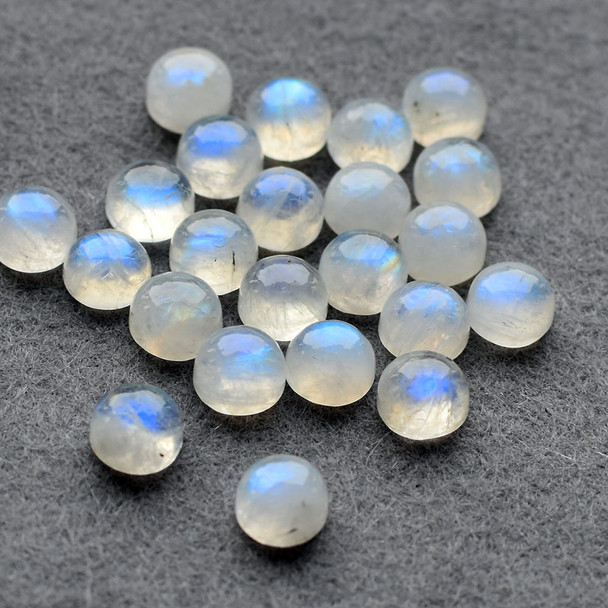 Grade AA Natural Rainbow Moonstone Semi-precious Gemstone Round Cabochon - 3mm, 4mm, 5mm, 6mm, 7mm, 8mm, 10mm sizes