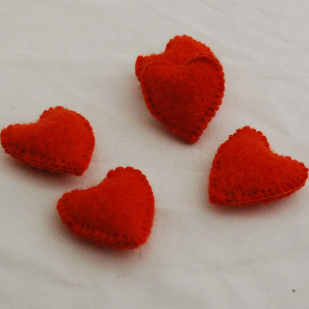 100% Wool Felt Fabric Hand Sewn / Stitched Felt Heart - 4 Count - approx 5.5cm - Tangelo Orange