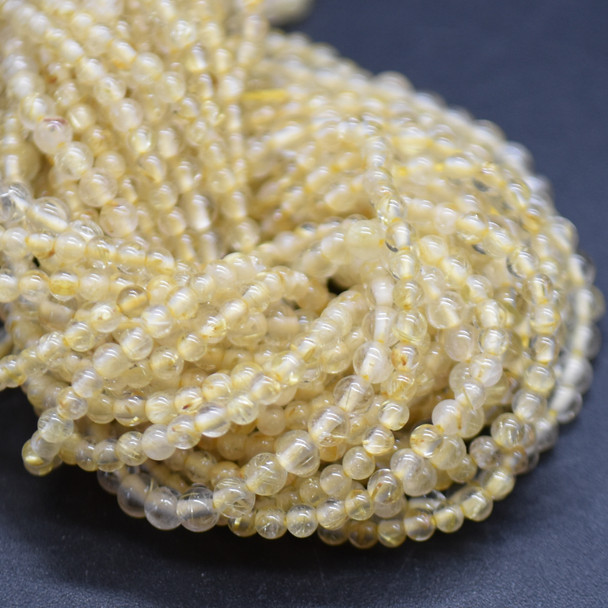 High Quality Grade A Natural Gold Rutilated Quartz Semi-Precious Gemstone Round Beads - 2mm - 15" long