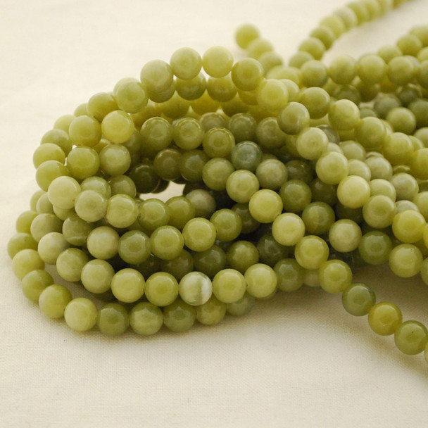 High Quality Grade A Natural Serpentine Jade Semi-Precious Gemstone Round Beads - 4mm, 6mm, 8mm, 10mm sizes - 15" long
