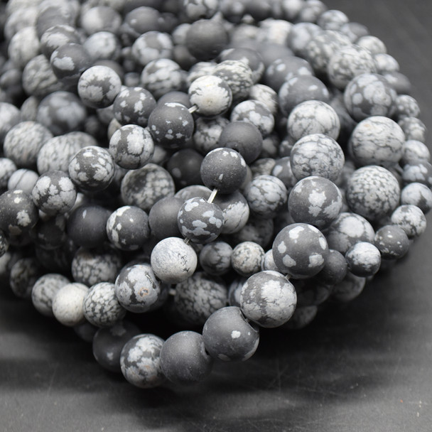 High Quality Grade A Natural Snowflake Obsidian Semi-Precious Gemstone FROSTED MATT Round Beads - 4mm, 6mm, 8mm, 10mm sizes - 15" long