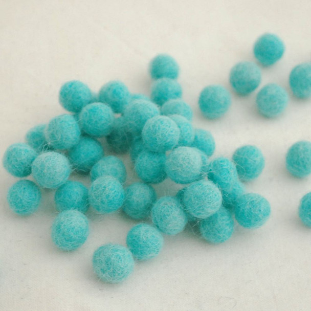 100% Wool Felt Balls - 1cm - Light Turquoise Blue - 50 Count / 100 Count
