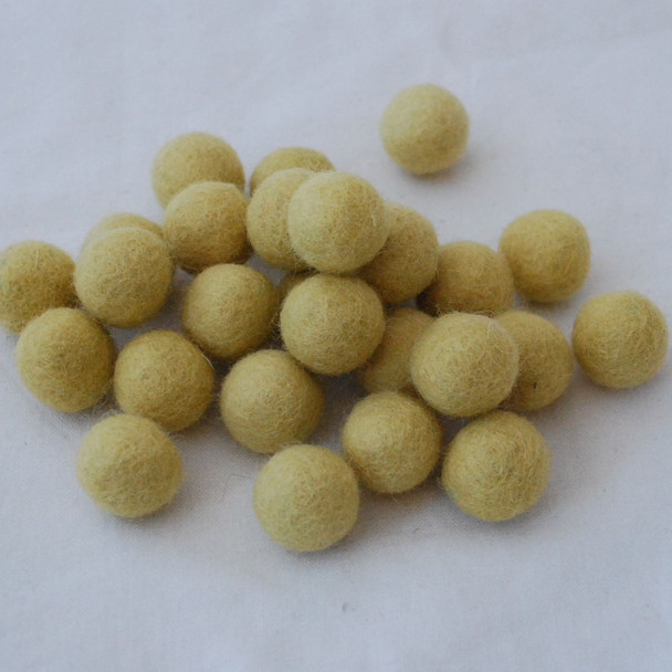 100% Wool Felt Balls - 1.5cm - Light Mustard Yellow - 25 Count / 100 Count