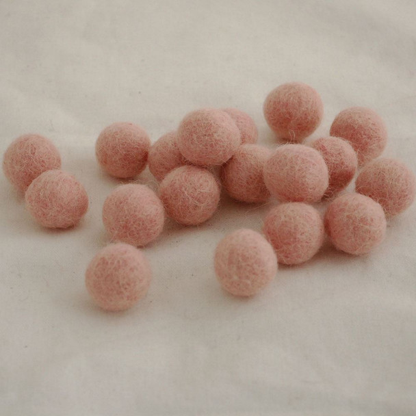 100% Wool Felt Balls - 2.5cm - Peach Blossom Pink - 20 Count / 100 Count