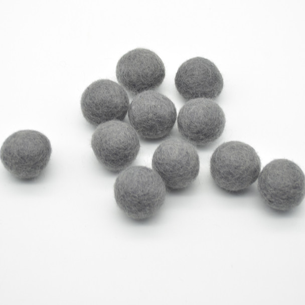 100% Wool Felt Balls - 10 Count - 3cm - Ash Grey