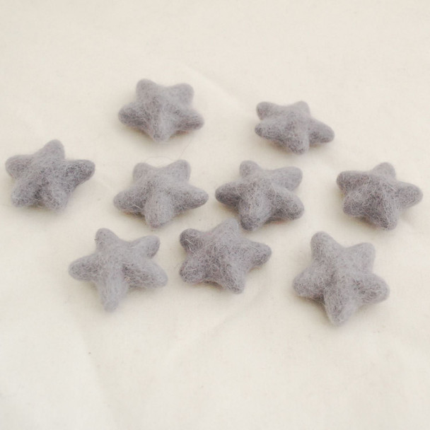 100% Wool Felt Stars - 10 Count - approx 3.5cm - Silver Grey