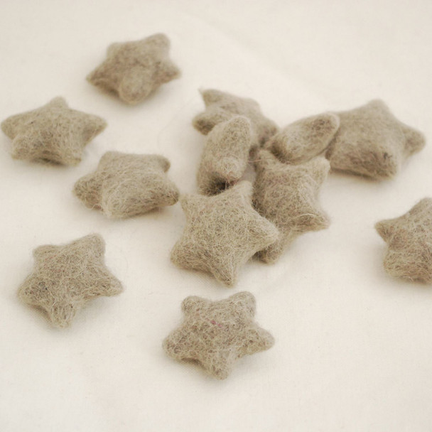 100% Wool Felt Stars - 10 Count - approx 3.5cm - Taupe Grey