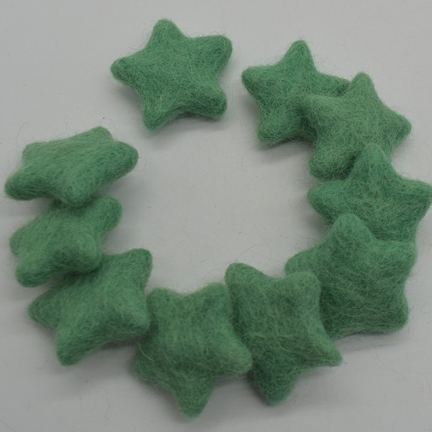 100% Wool Felt Stars - 10 Count - approx 3.5cm - Jade Green
