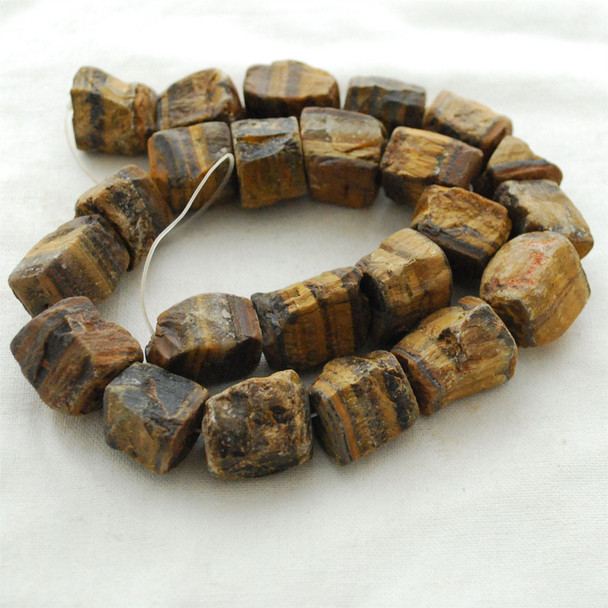 Raw Natural Tiger Eye Semi-precious Gemstone Chunky Nugget Beads - approx 13mm - 15mm x 18mm - 22mm - approx 15" long strand