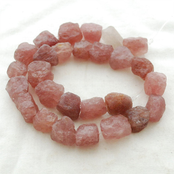 Raw Natural Strawberry Quartz Semi-precious Gemstone Chunky Nugget Beads - approx 11mm - 13mm x 15mm - 18mm - approx 15" long strand