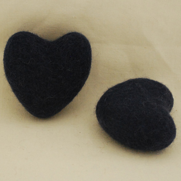 100% Wool Felt Heart - 6cm - 2 Count - Navy Blue