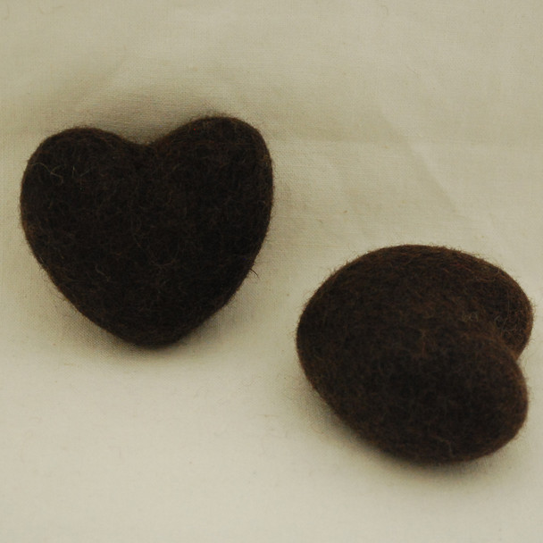 100% Wool Felt Heart - 6cm - 2 Count - Dark Brown