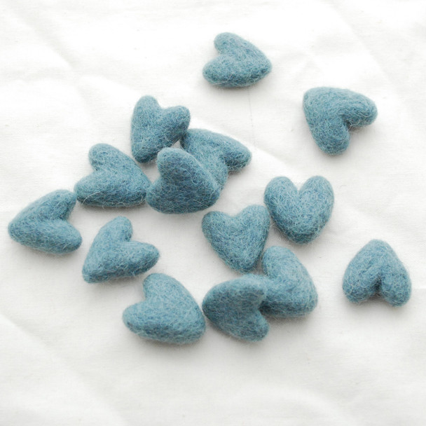 100% Wool Felt Hearts - 10 Count - approx 3cm - Dark Morning Blue