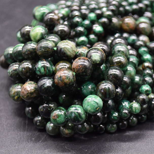 High Quality Grade A Natural Emerald in Fuchsite Semi-precious Gemstone Round Beads - 6mm, 8mm, 10mm sizes - Approx 14" strand