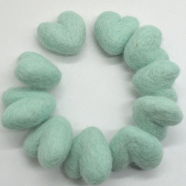 100% Wool Felt Hearts - 10 Count - approx 3cm - Deep Mint Blue