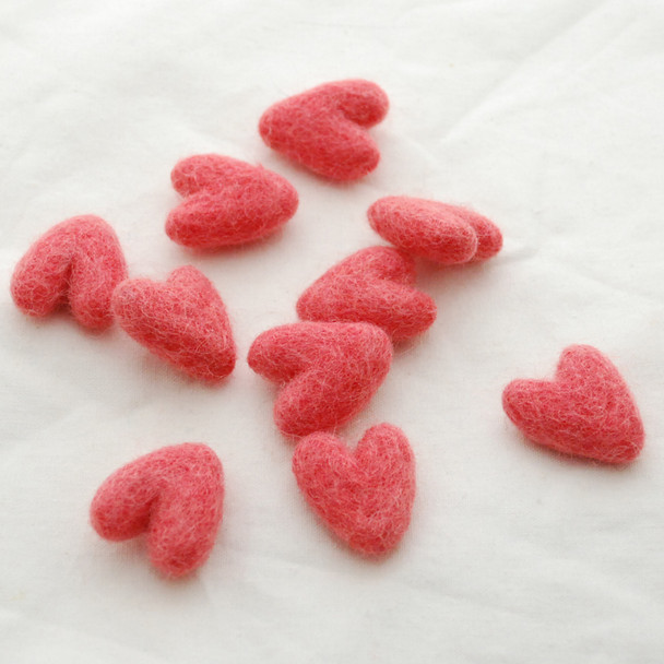 100% Wool Felt Hearts - 10 Count - approx 3cm - Light Coral Red