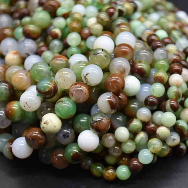 High Quality Grade A Natural Australia Chrysoprase (more Brown) Semi-Precious Gemstone Round Beads - 6mm, 8mm, 10mm sizes - 15" long