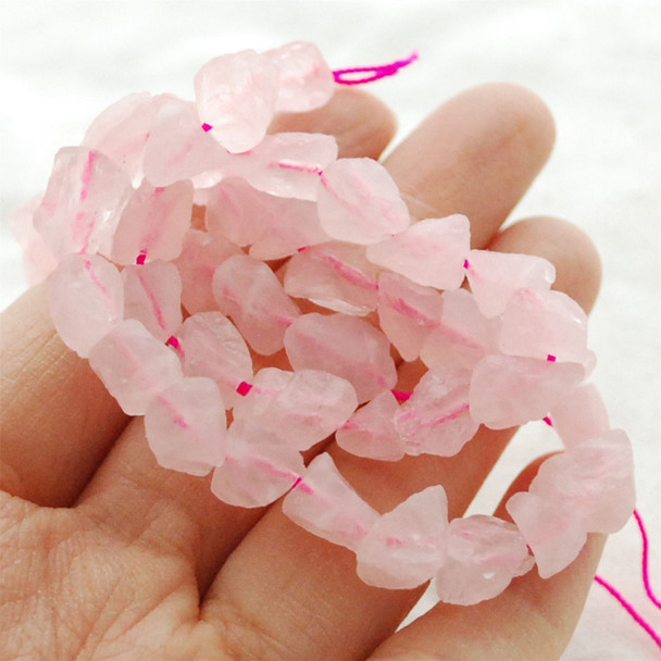 Raw Natural Rose Quartz Semi-precious Gemstone Chunky Nugget Beads - approx 9mm - 11mm x 13mm - 15mm - approx 15" long strand