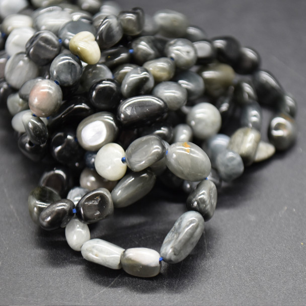 High Quality Grade A Natural Hawk Eye Semi-precious Gemstone Pebble Tumbledstone Nugget Beads - approx 5mm - 8mm - 15" long strand