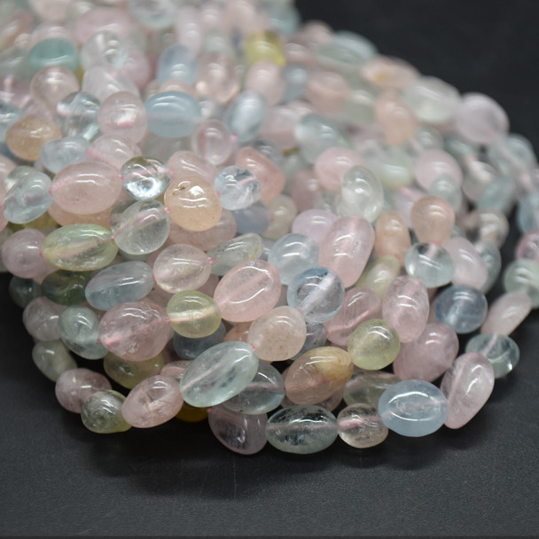 High Quality Grade A Natural Morganite Semi-precious Gemstone Pebble Tumbledstone Nugget Beads - approx 5mm - 8mm - 15" long strand