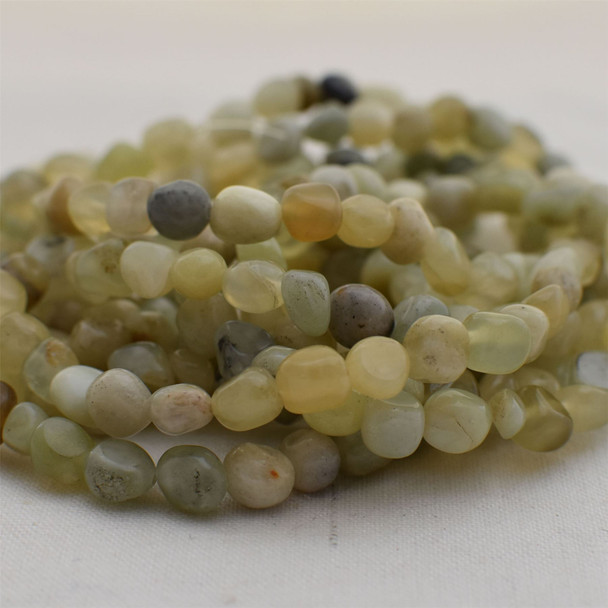 High Quality Grade A Natural Pale Green New Jade Semi-precious Gemstone Pebble Tumbledstone Nugget Beads - approx 5mm - 8mm - 15" long strand