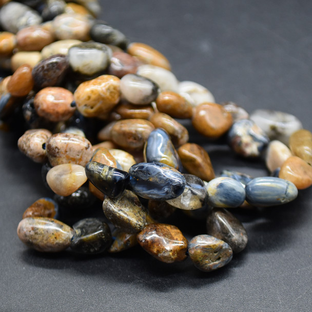 High Quality Grade A Natural Pietersite Semi-precious Gemstone Pebble Tumbledstone Nugget Beads - approx 5mm - 8mm - 15" long strand