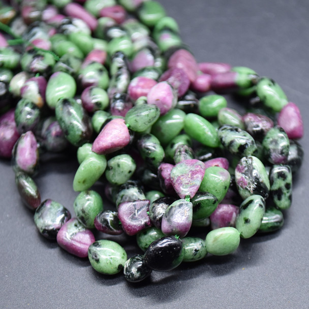 High Quality Grade A Natural Ruby Zoisite Semi-precious Gemstone Pebble Tumbledstone Nugget Beads - approx 5mm - 8mm - 15" long strand