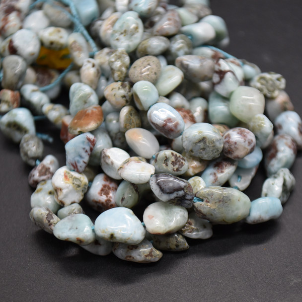 High Quality Grade A Natural Speckled Larimar Semi-precious Gemstone Pebble Tumbledstone Nugget Beads - approx 5mm - 8mm - 15" long strand