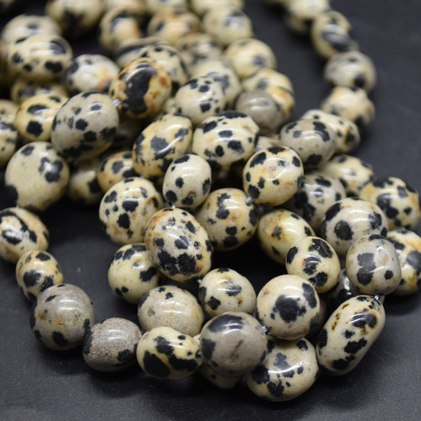 High Quality Grade A Natural Dalmatian Jasper Semi-precious Gemstone Pebble Tumbledstone Nugget Beads - approx 7mm - 10mm - 15" long strand