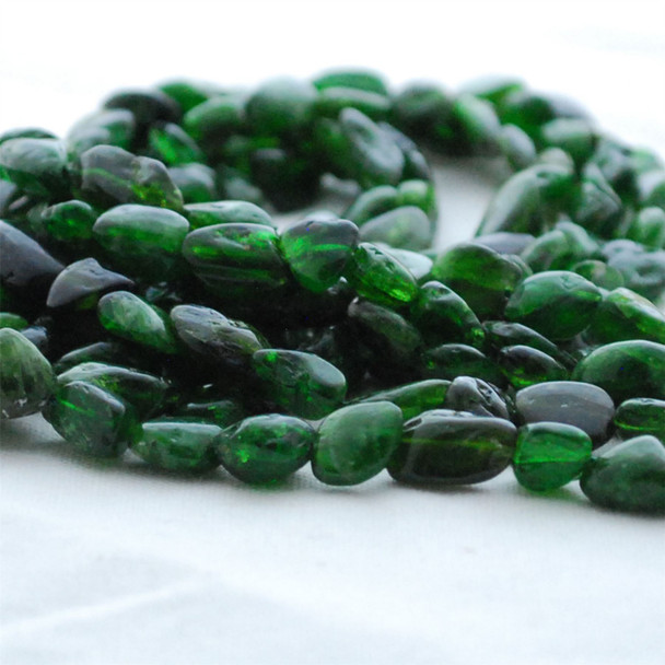High Quality Grade A Natural Green Chrome Diopside Semi-precious Gemstone Pebble Tumbledstone Nugget Beads - approx 7mm - 10mm - 15" long strand