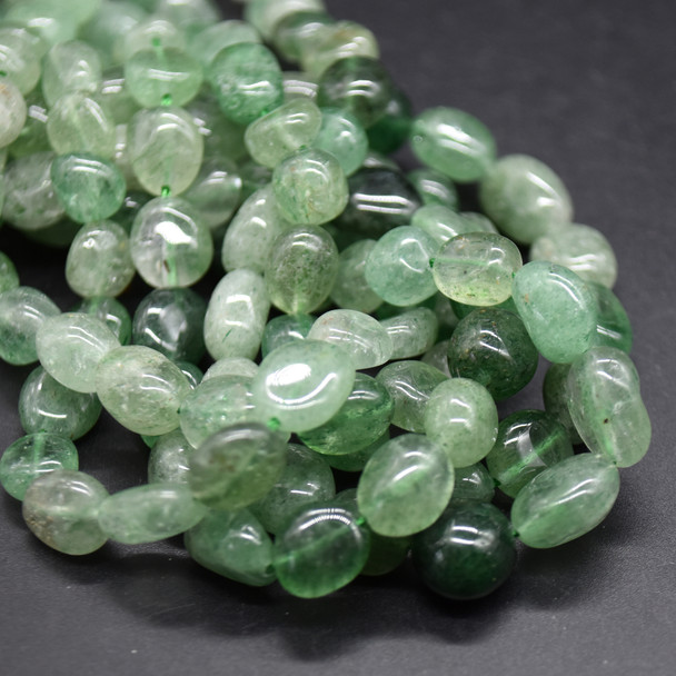 High Quality Grade A Natural Green Strawberry Quartz Semi-precious Gemstone Pebble Tumbledstone Nugget Beads - approx 7mm - 10mm - 15" long strand