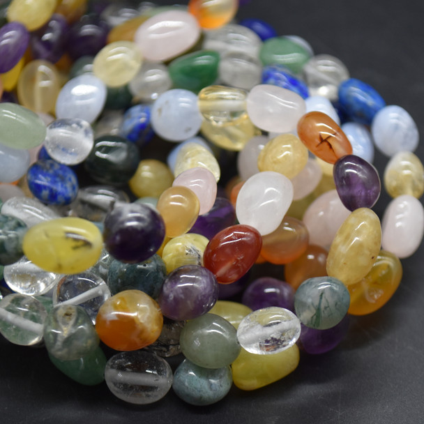 High Quality Grade A Natural Mixed Gemstone and Quartz Semi-precious Gemstone Pebble Tumbledstone Nugget Beads - approx 7mm - 10mm - 15" long strand