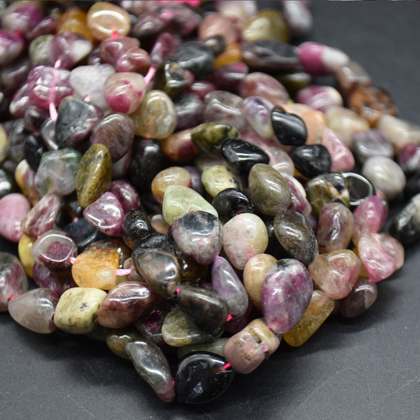 High Quality Grade A Natural Multi-colour Tourmaline Semi-precious Gemstone Pebble Tumbledstone Nugget Beads - approx 7mm - 10mm - 15" long strand