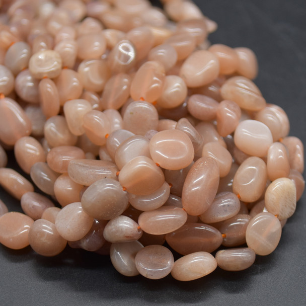 High Quality Grade A Natural Peach Moonstone Semi-precious Gemstone Pebble Tumbledstone Nugget Beads - approx 7mm - 10mm - 15" long strand