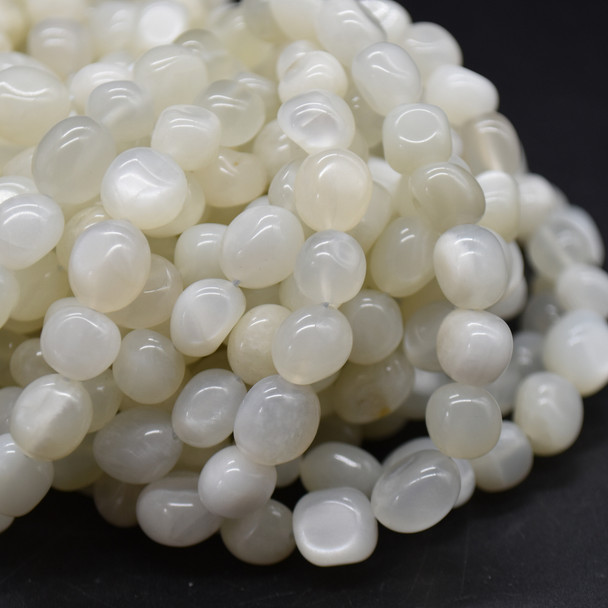 High Quality Grade A Natural White Moonstone Semi-precious Gemstone Pebble Tumbledstone Nugget Beads - approx 7mm - 10mm - 15" long strand